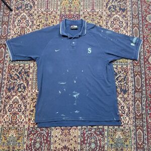 VTG Nike Seattle Mariners Team Golf Polo Shirt Men's XL Blue textured paint logo
